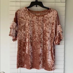 MOSSIMO (XL) Crush Velvet Rose Colored Ruffle Top